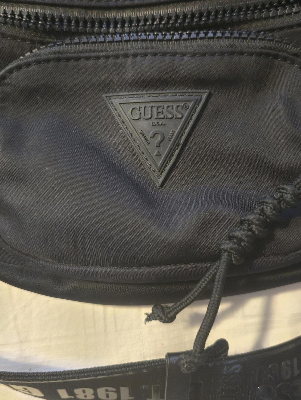 GUESS Black Vinyl Sling Belt Bag Logo Strap Crossbody